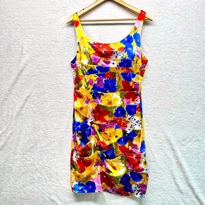 BISOU BISOU Rouched Floral Print Sleeveless Tank Dress, Multi-colored, Size 14
